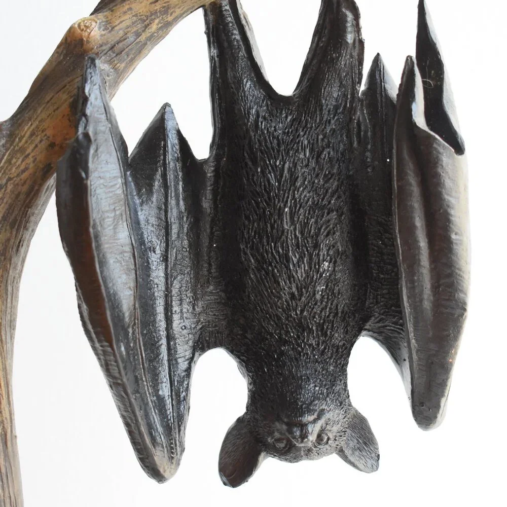 Ashland Resin Black Bat Hanging From Branch Rustic Witchy Gothic Halloween Decor